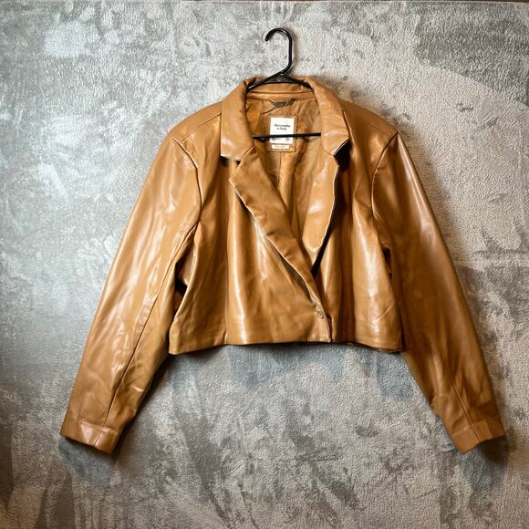 Abercrombie & Fitch Faux Leather Crop Jacket in Butterscotch XXL Vegan‎ Leather - Picture 1 of 6